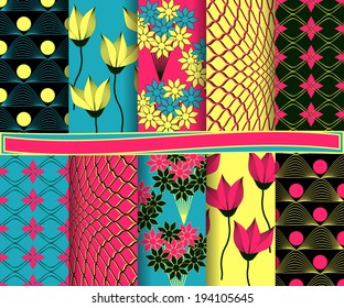  set of  abstract  floral vector paper for scrapbook 