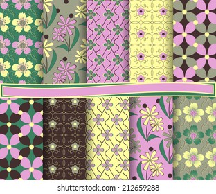 set of  abstract floral vector paper for scrapbook   