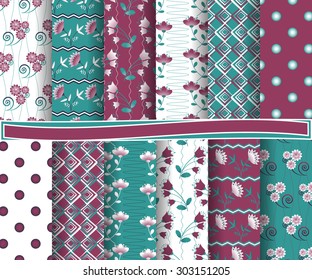 set of  abstract  floral vector paper for scrapbook