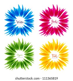 Set of abstract floral vector shapes, yellow blue green and red