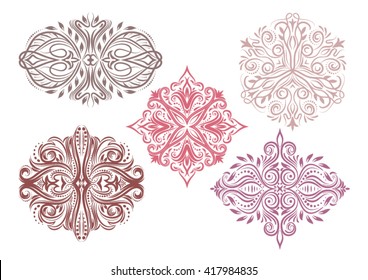 Set of abstract floral vignettes, isolated on white background