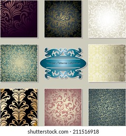 Set of Abstract floral wallpapers, golden design 