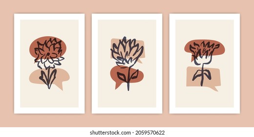 Set of Abstract Flower with Chat Bubble Illustration