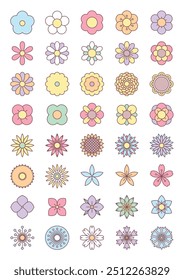Conjunto de ícone de flor abstrata. Coleção de cabeças de flor contorno colorido. Vetor 10 EPS.