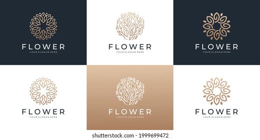 Set of abstract flower with leaf logo design inspiration.