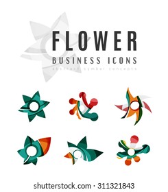 Conjunto de ícones de negócios de logotipo de flor abstratos. Criado com sobreposição de ondas coloridas abstratas e formas de espiral