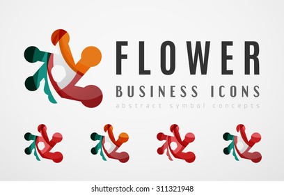 Set of abstract flower logo business icons. Created with overlapping colorful abstract waves and swirl shapes
