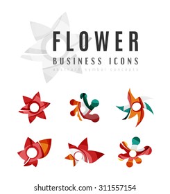 Set of abstract flower logo business icons. Created with overlapping colorful abstract waves and swirl shapes