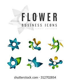 Set of abstract flower logo business icons. Created with overlapping colorful abstract waves and swirl shapes
