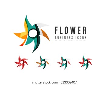 Set of abstract flower logo business icons. Created with overlapping colorful abstract waves and swirl shapes