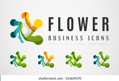 Set of abstract flower logo business icons. Created with overlapping colorful abstract waves and swirl shapes