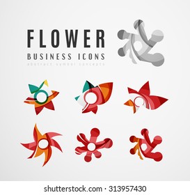 Set of abstract flower logo business icons. Created with overlapping colorful abstract waves and swirl shapes