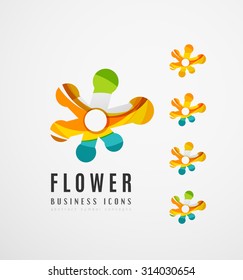 Set of abstract flower logo business icons. Created with overlapping colorful abstract waves and swirl shapes