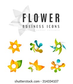Set of abstract flower logo business icons. Created with overlapping colorful abstract waves and swirl shapes