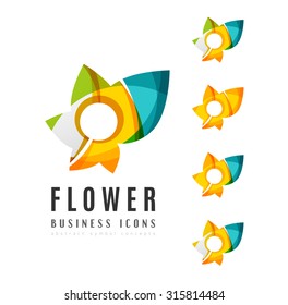Set of abstract flower logo business icons. Created with overlapping colorful abstract waves and swirl shapes