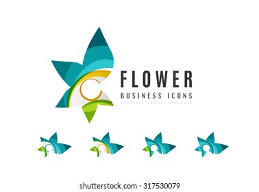 Set of abstract flower logo business icons. Created with overlapping colorful abstract waves and swirl shapes