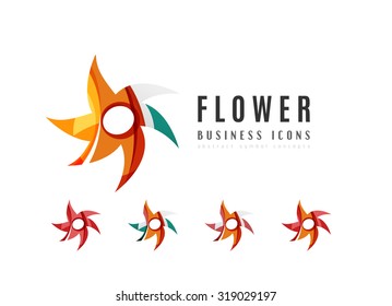 Set of abstract flower logo business icons. Created with overlapping colorful abstract waves and swirl shapes