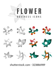 Set of abstract flower logo business icons. Created with overlapping colorful abstract waves and swirl shapes