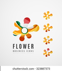 Set of abstract flower logo business icons. Created with overlapping colorful abstract waves and swirl shapes
