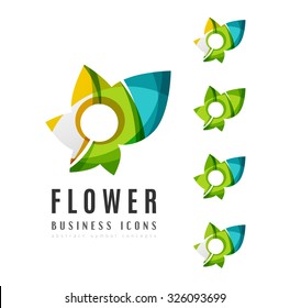 Set of abstract flower logo business icons. Created with overlapping colorful abstract waves and swirl shapes