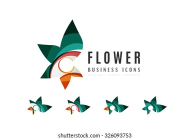 Set of abstract flower logo business icons. Created with overlapping colorful abstract waves and swirl shapes Set of abstract flower logo business icons. Created with overlapping colorful abstract waves and swirl shapes