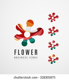 Set of abstract flower logo business icons. Created with overlapping colorful abstract waves and swirl shapes