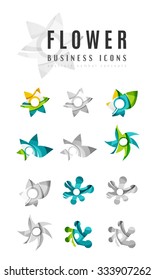 Set von abstrakten floralen Logo-Firmensymbolen. Kreiert mit überlappenden bunten abstrakten Wellen und wirren Formen