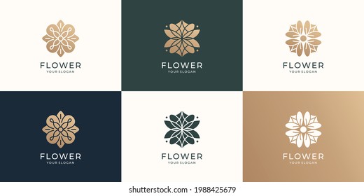 set of abstract flower logo template. luxury rose, lotus, collection. Premium vector