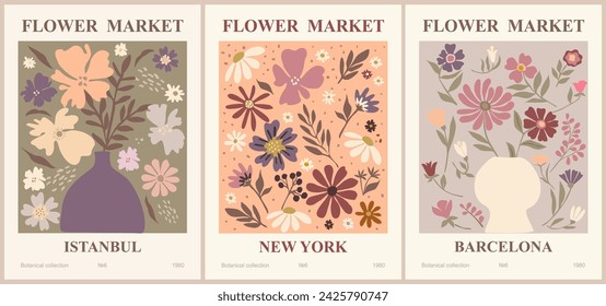 Set of abstract Flower Market art posters.