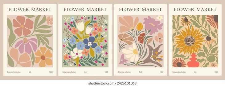 Set of abstract Flower Market art posters.