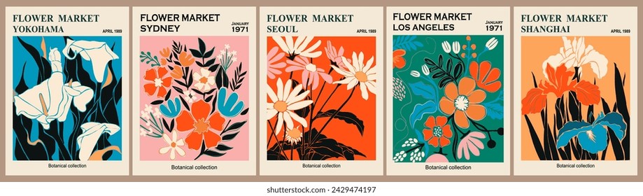 Set of abstract Flower Market art posters.