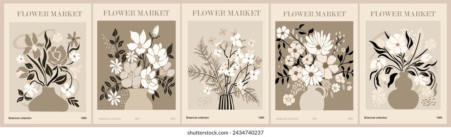 Set of abstract Flower Market art posters. 