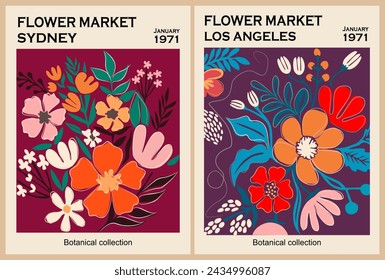 Set of abstract Flower Market art posters. 