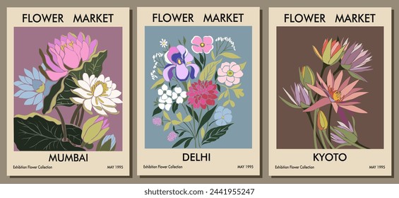 Set of abstract Flower Market art posters.