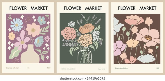 Set of abstract Flower Market art posters.