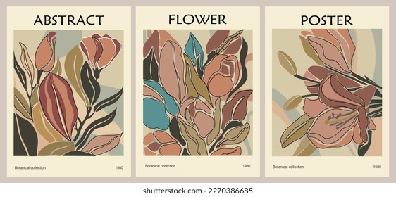 Set of abstract flower market posters vector art.