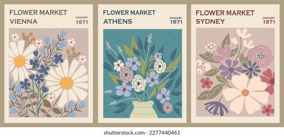 Set of abstract Flower Market posters vector art.