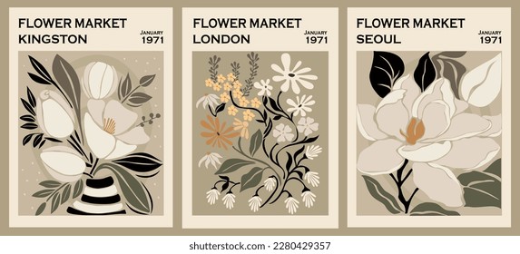 Set of abstract Flower Market posters vector art.
