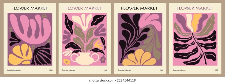 Set of abstract Flower Market posters vector art.