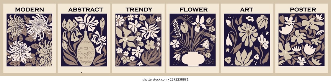 Set of abstract flower market posters vector art.