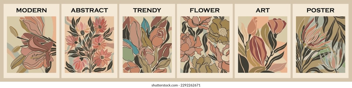 Set of abstract flower market posters vector.