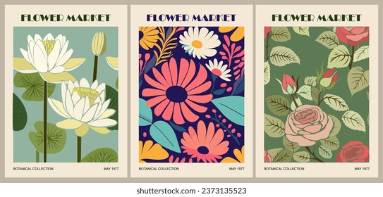 Set of abstract Flower Market posters vector art. 