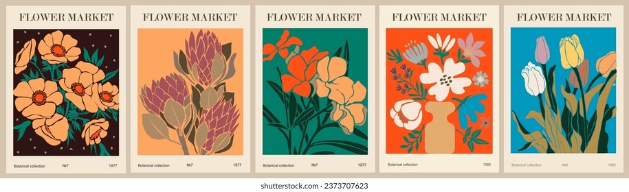 Set of abstract Flower Market posters vector art. 