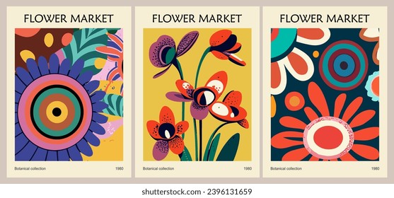 Set of abstract Flower Market posters vector art.