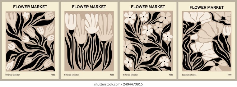 Set of abstract Flower Market posters vector art.