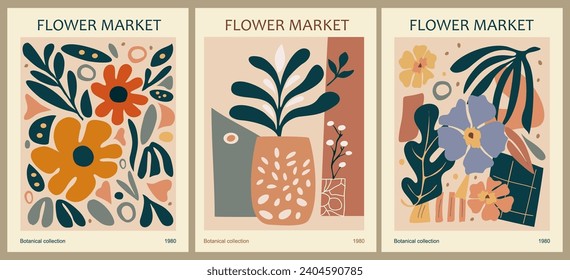 Set of abstract Flower Market posters vector art.