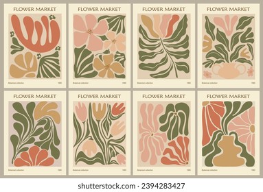 Set of abstract Flower Market vector art posters. 