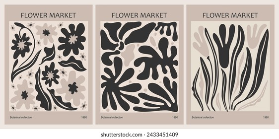 Conjunto de posters abstractos de arte vectorial del mercado de flores.