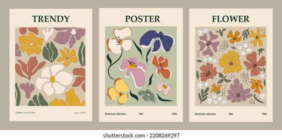 Set Abstract Flower Posters Trendy Botanical Stock Vector (Royalty Free ...