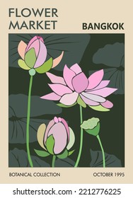 Set of abstract flower posters. Trendy botanical wall arts with floral design in earth tone colors. Modern naive groovy funky interior decorations, paintings. Vector art illustration.
